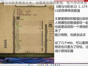 骑马与砍杀修改大全：全面修改游戏数据，提升游戏体验