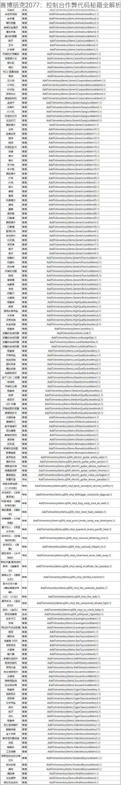 赛博朋克2077：控制台作弊代码秘籍全解析