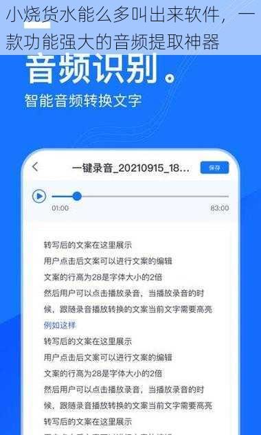 小烧货水能么多叫出来软件，一款功能强大的音频提取神器