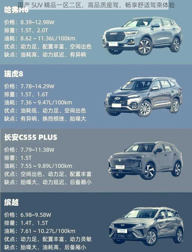 国产 SUV 精品一区二区，高品质座驾，畅享舒适驾乘体验