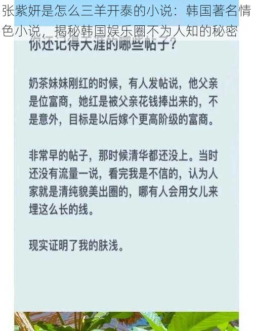 张紫妍是怎么三羊开泰的小说：韩国著名情色小说，揭秘韩国娱乐圈不为人知的秘密