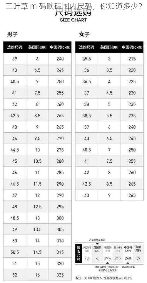 三叶草 m 码欧码国内尺码，你知道多少？