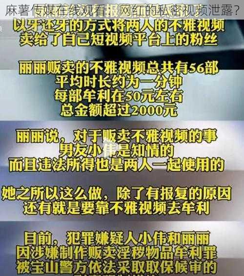 麻薯传媒在线观看：网红的私密视频泄露？