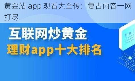 黄金站 app 观看大全传：复古内容一网打尽